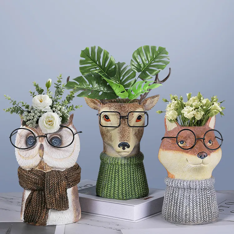 Vaso de flores de animais de resina, decoração de jardim para decoração de casa