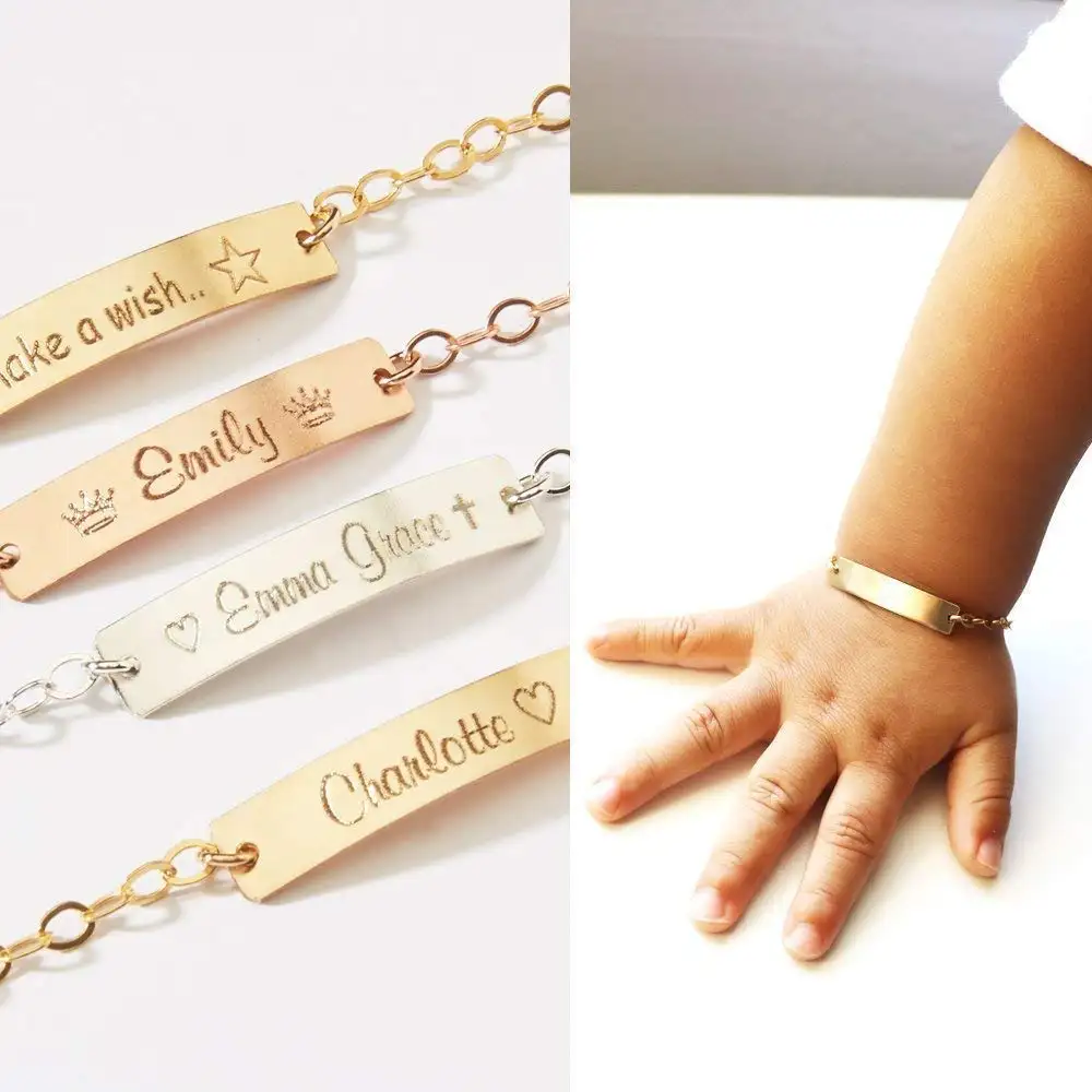 Bracelet personnalisé avec nom de bébé, ajustable, couleur or, bijou pour enfant, solide et sûre