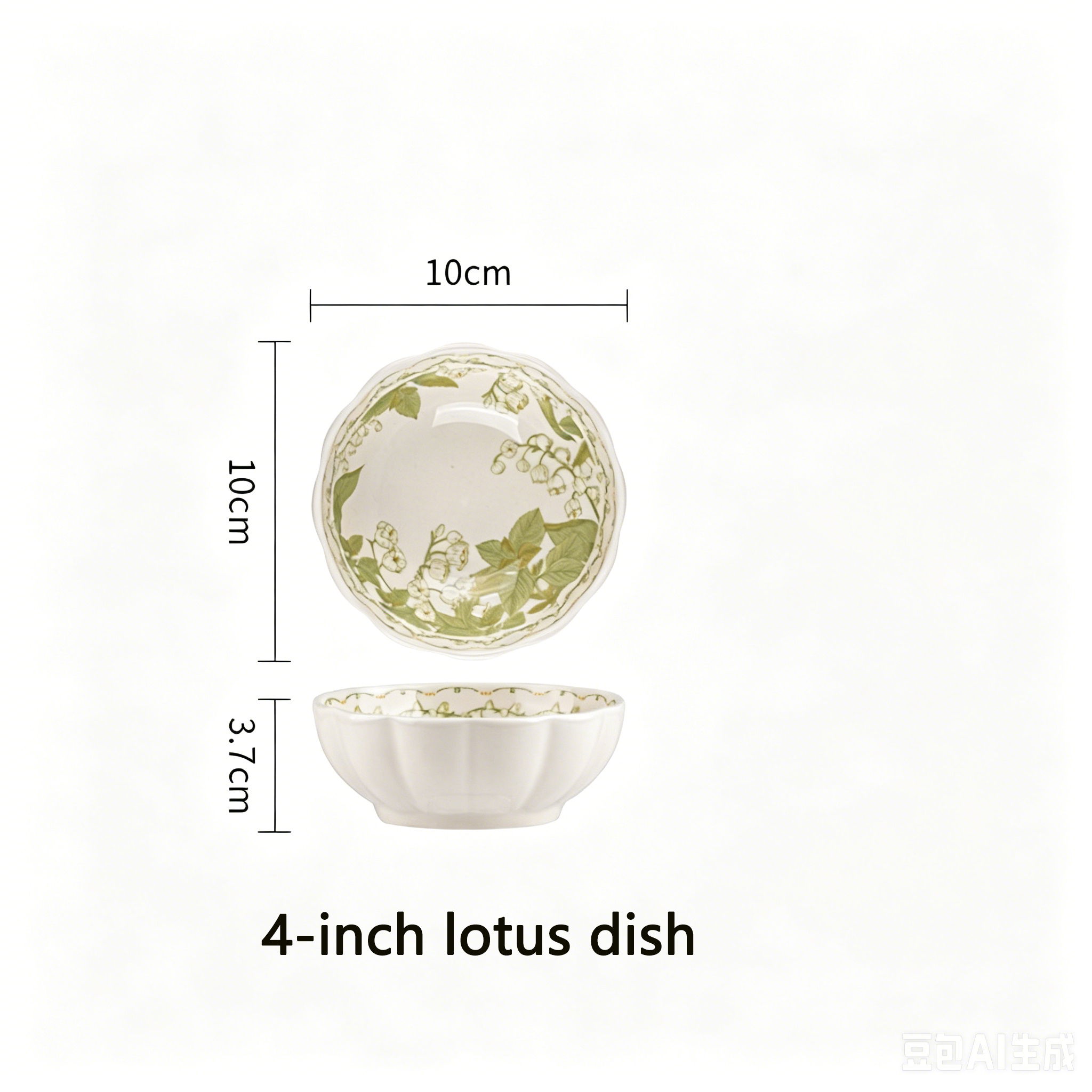 White and green 4-inch lotus dish