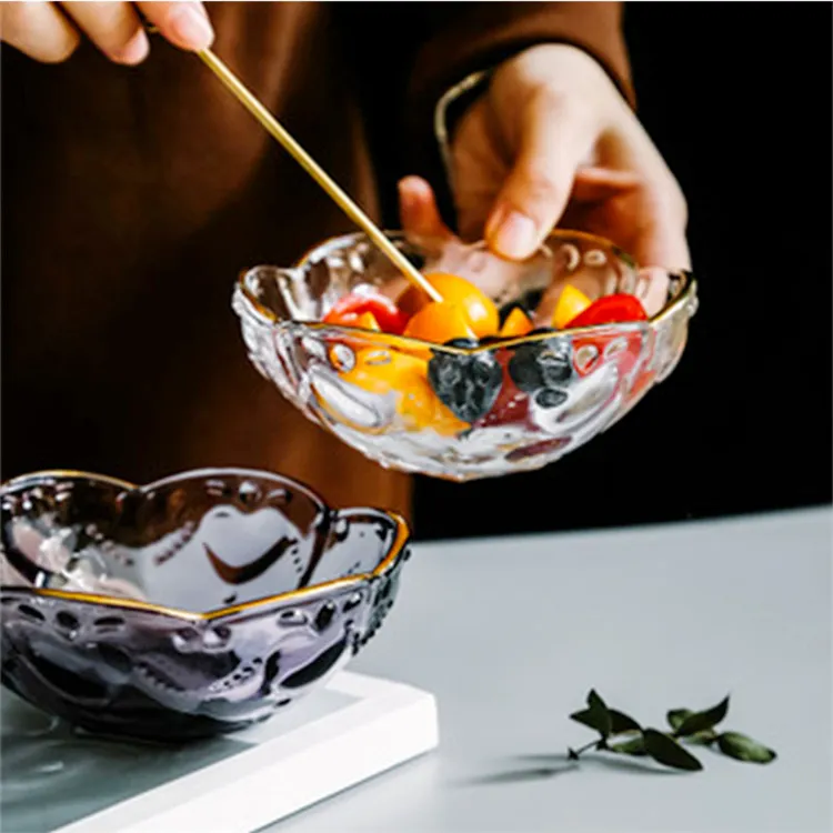 Toptan özelleştirilmiş renkli el yapımı şeffaf cam ev mutfak dekorasyon küçük cam salata tatlı kase