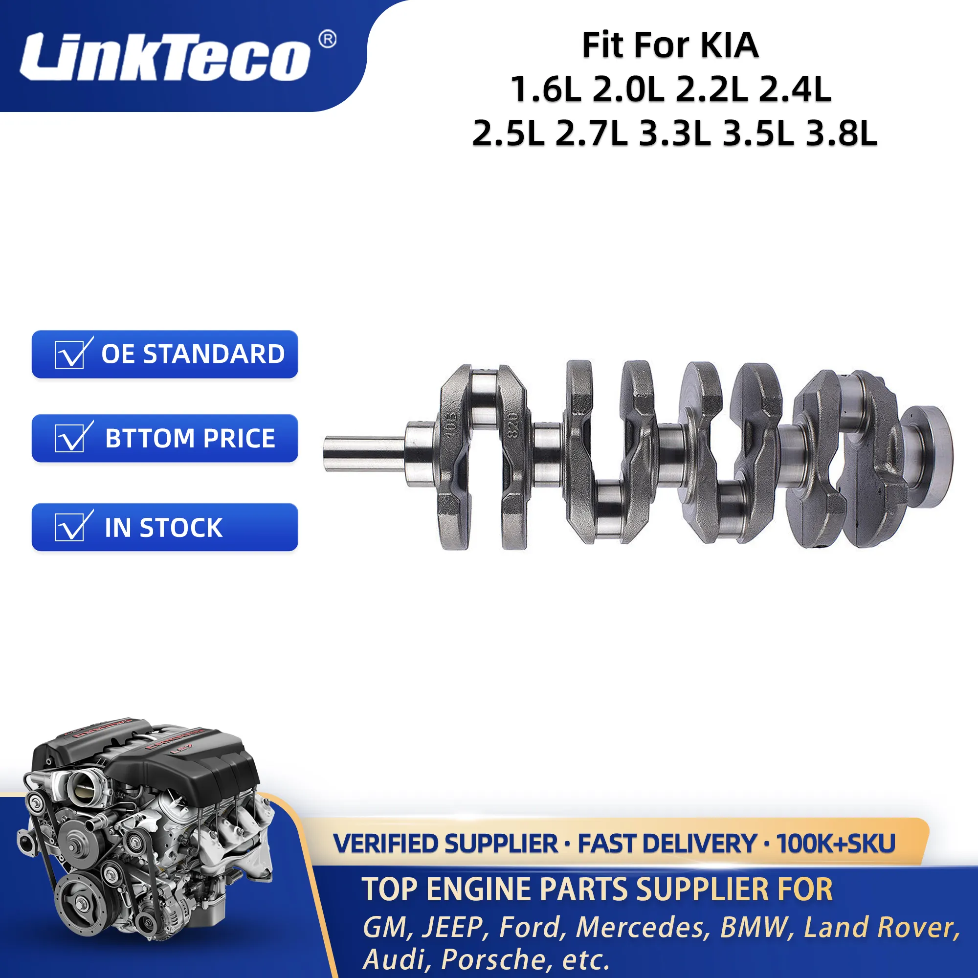 Untuk 2006-2015 Hyundai kia sorento Crank 1.6 2.0 2.4 2.5 3.3 23110-2B610 622R63CA00 2323110-3l100 622R63CA00