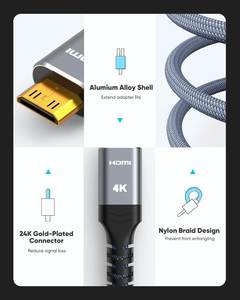 短迷你HDMI C型公到HDMI a型母4K 60hz转换器适配器电缆M/F尼龙编织HDMI电缆适配器 - Product Image 3