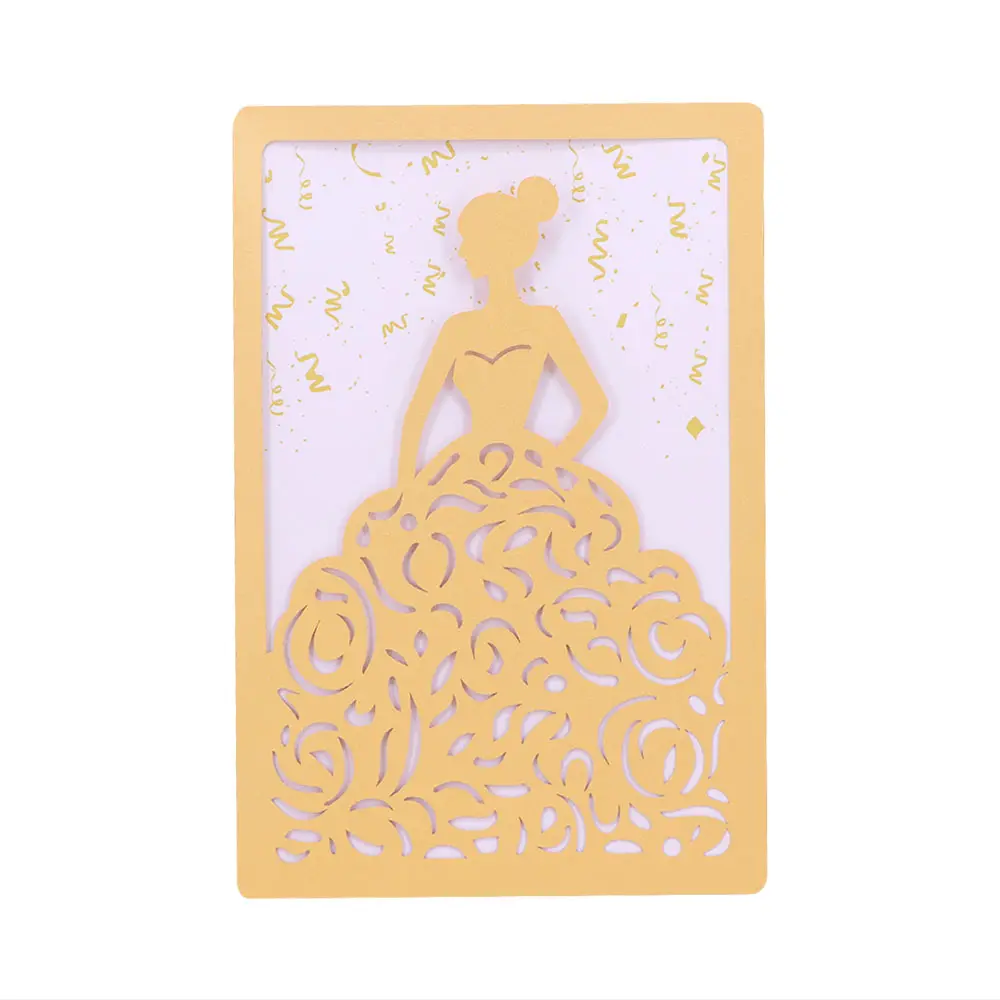 Fabricación de divertidas tarjetas de invitación de cumpleaños de niña de quinceañera dorada con corte láser