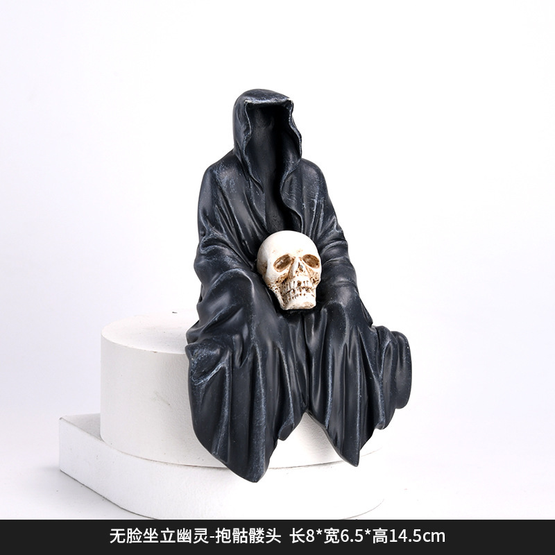 DY2236-4 Faceless Sitting Ghost Holding a Skull Desktop Ornament