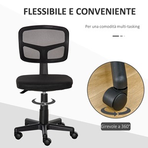 Vinsetto back כיסא משרדית עם גב מתכווננת, משענת ראש ושענות, תמיכה מותכת, ארגונומי, מסתובב, שחור