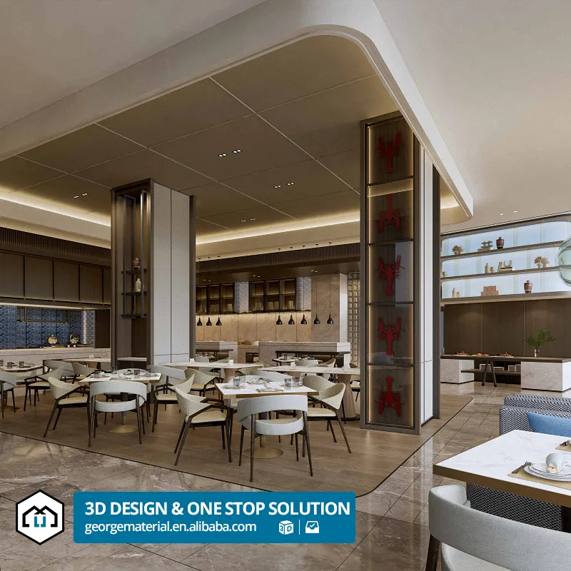 Interior Design Services 3D Max Images Rendering for Restaurant Design Layout
