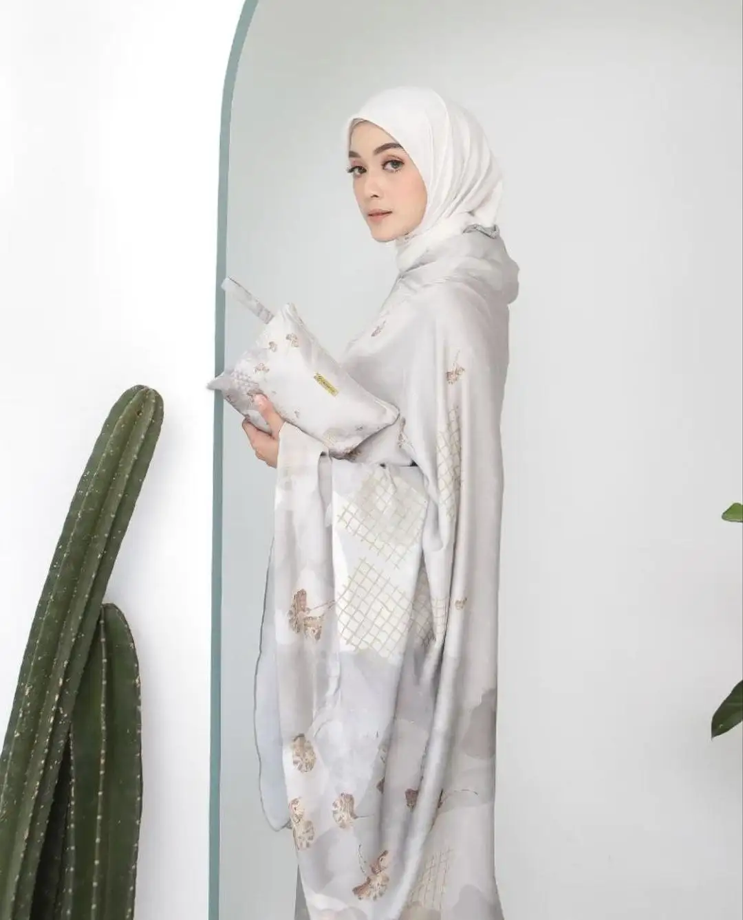 Printed malaysia mukena matte satin silk prayer set sajadah metaltag bedding sofe telekung muslim ramadan prayer wear iftar lady