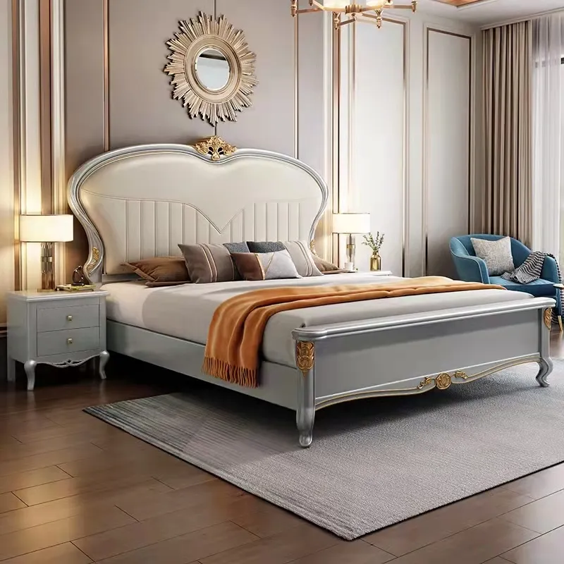 Ight-cama de madera de lujo, mueble de dormitorio europeo, minimalista y moderno