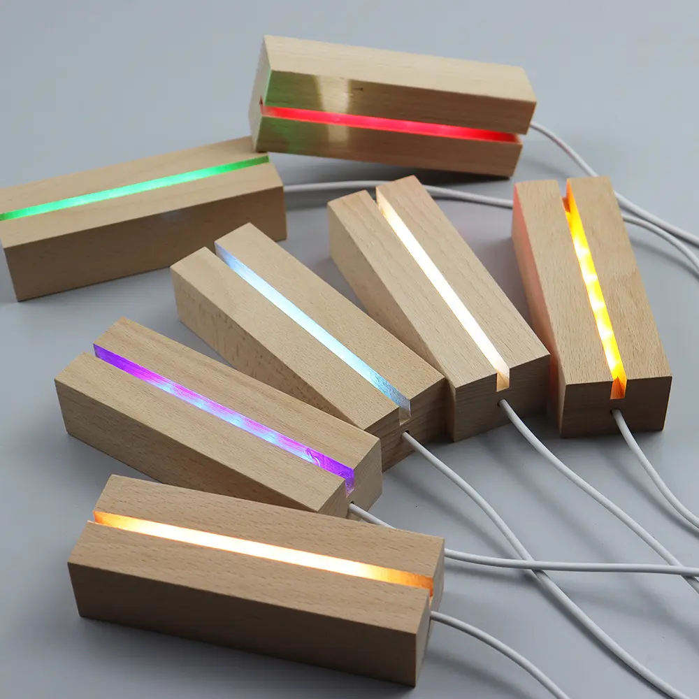 2022 Hot Selling kreative Massivholz Leucht basis USB-Schalter Nachtlicht basis 3D Acryl Licht Holz Basis Dekoration