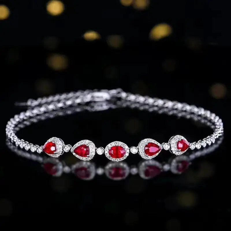 SGARIT Fine Jewelry Gold Ruby Bracelet 0.92CT Natural Pigeon Blood Red Ruby 18K Solid Gold Link Chain Bracelet For Women