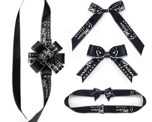 Lazo de poliéster satinado con impresión de logotipo personalizado, lazo elástico preatado para embalaje de caja de regalo - Product Image 1