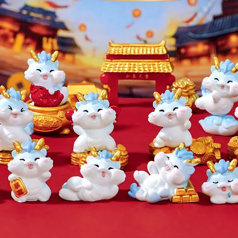 2023 Año del zodiaco chino Linda estatuilla de dragón de resina para escritorio coche hogar jardín decoración de la boda