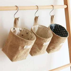Bolsas de almacenamiento para colgar en la pared, organizador de escritorio para puerta de lino y algodón, cesta colgante con gancho, bolsas de decoración para baño y cocina