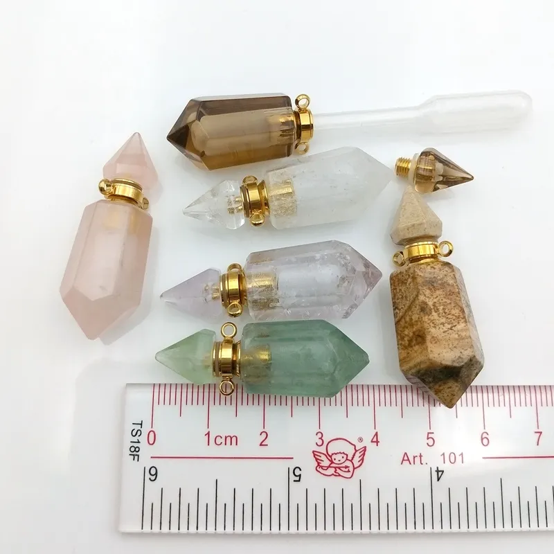 Wholesale Cheap Healing Double Point Pendant Necklace Magical Tiny Perfume Bottle Jewelry Gemstone Essential Oil Bottle Pendants