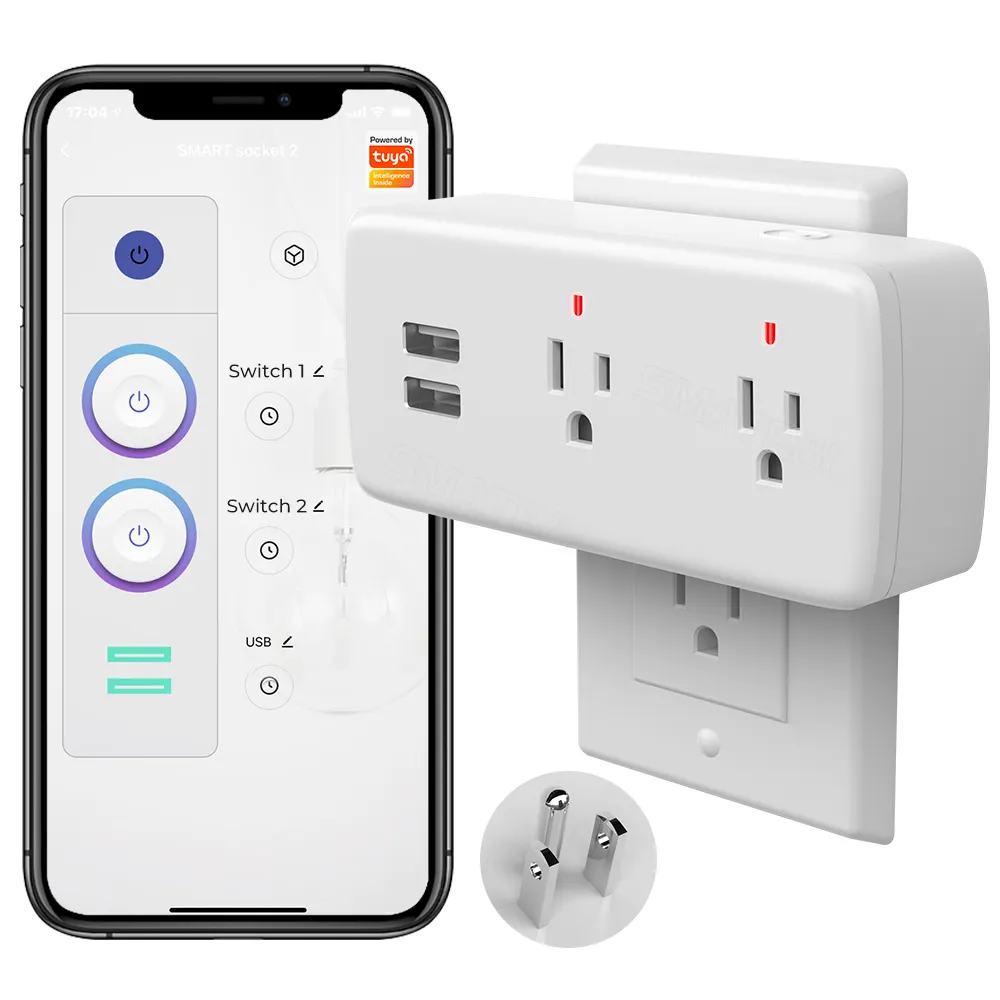 SMATRUL Adaptador de voz remoto inalámbrico Puerto de carga Temporizador Google Home Alexa 16A Enchufe de EE. UU. Tuya Wifi Smart Usb Socket