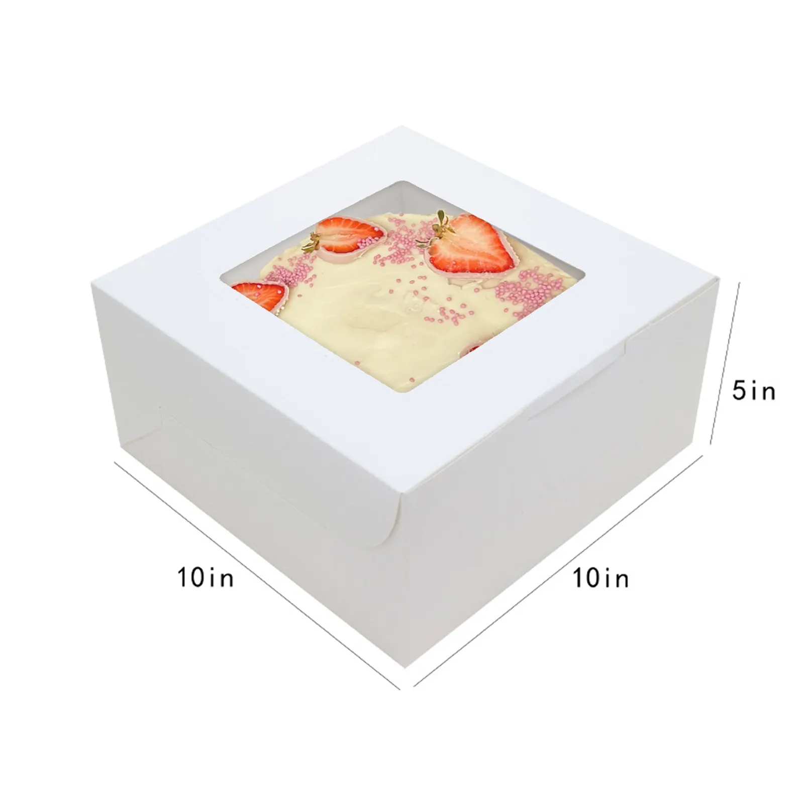 Caixa de papel branco para padaria, caixa de papelão quadrada descartável 12/8/6/9 10x10x5 4 polegadas com janela