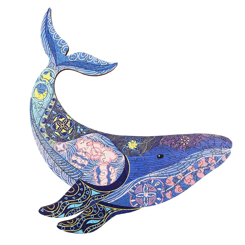Wholesale educational UV Printing whale design wooden jigsaw puzzle toys for kids