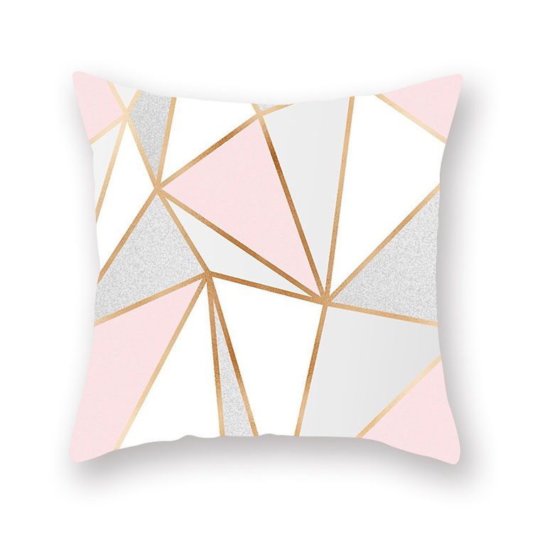 ins Nordic style rose gold pink peach skin velvet cushion cover geometric patchwork velvet cushion cover sofa seat cushion cover