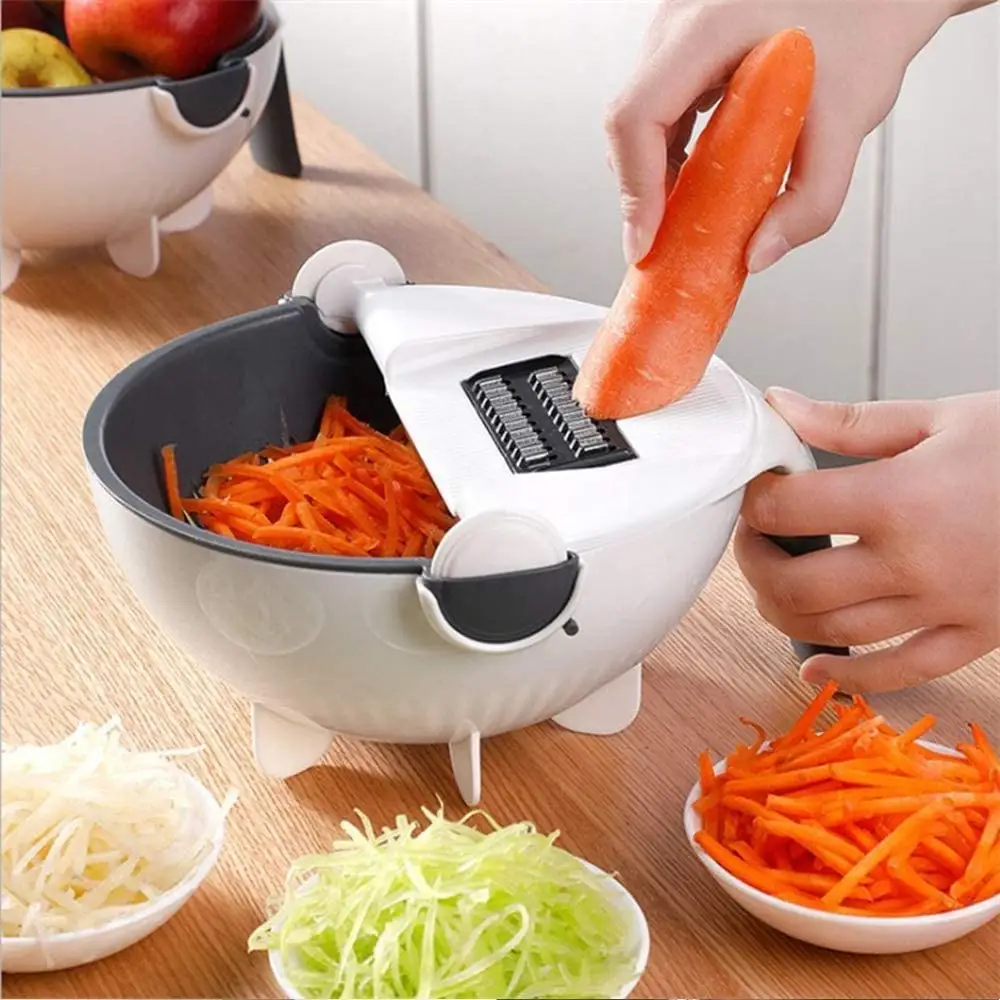 Coupe-légumes à rotation magique multifonction avec panier de vidange, hachoir à légumes de grande capacité, râpe à légumes