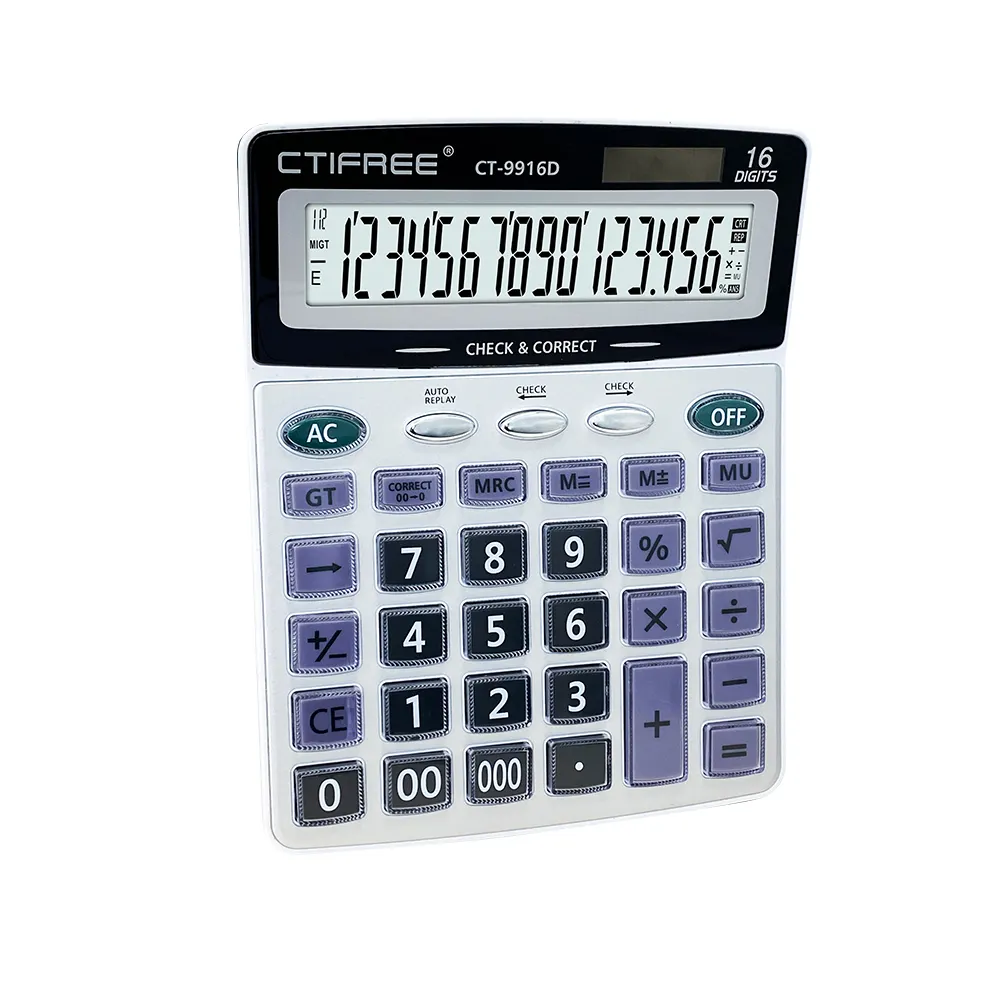 Calculadora de logotipo personalizada, venda a atacado, grande calculadora de chave barata com display de 16 dígitos, calculadora solar para escritório