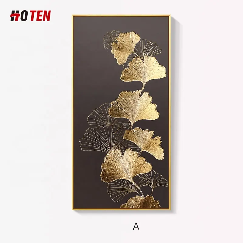 Dipinto a mano di 100% della stagnola di oro ginkgo foglia pittura a olio moderno e minimalista verticale hanging immagine