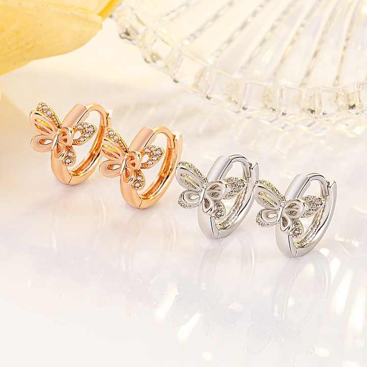 Bijoux fantaisie fins papillon Huggie boucles d'oreilles breloque en argent Sterling CZ pierre plaqué or Rose papillon boucle d'oreille pour les femmes
