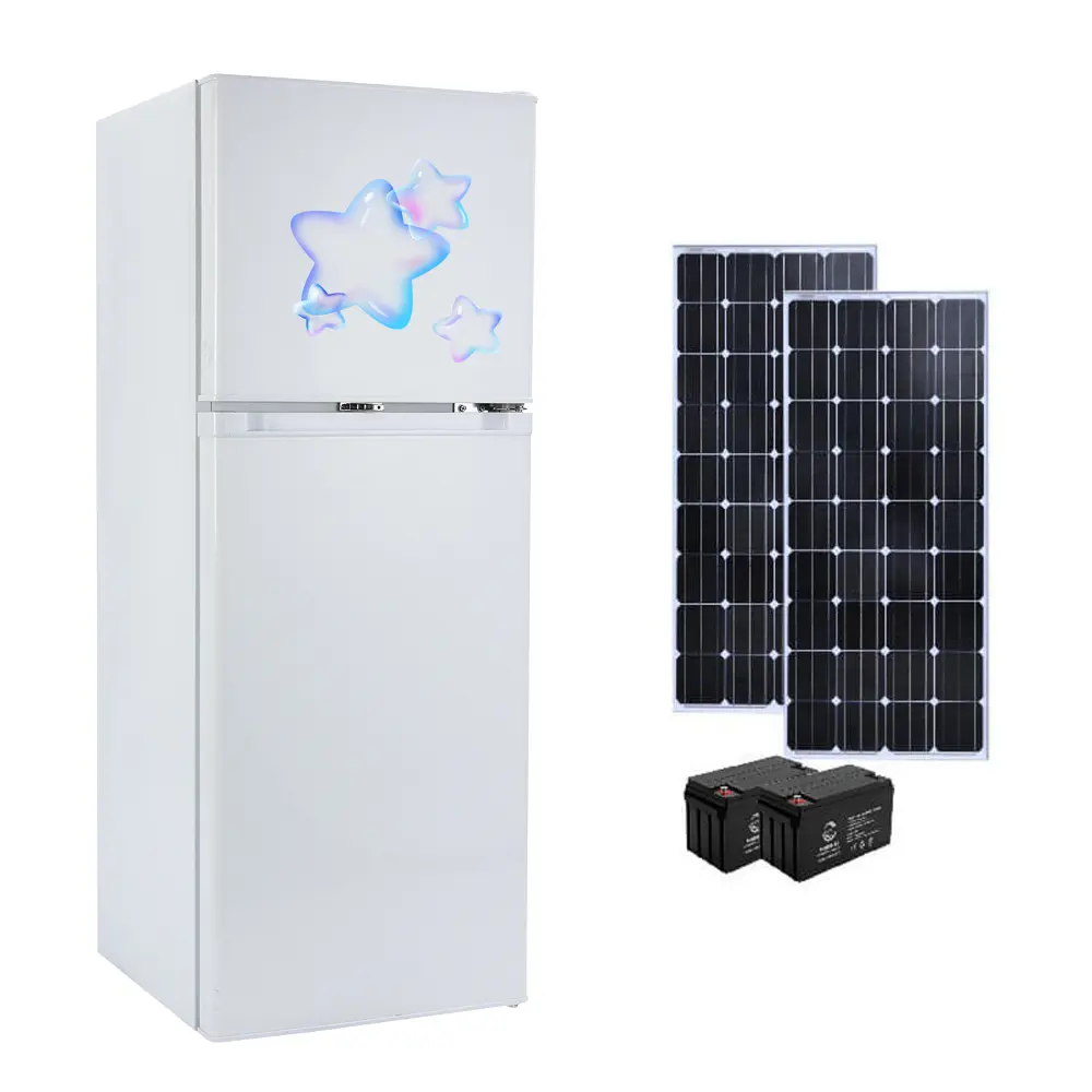 Refrigerador de doble puerta de 142L, modelo exquisito, funciona con energía solar, DC12, para uso comercial y doméstico de manera eficiente