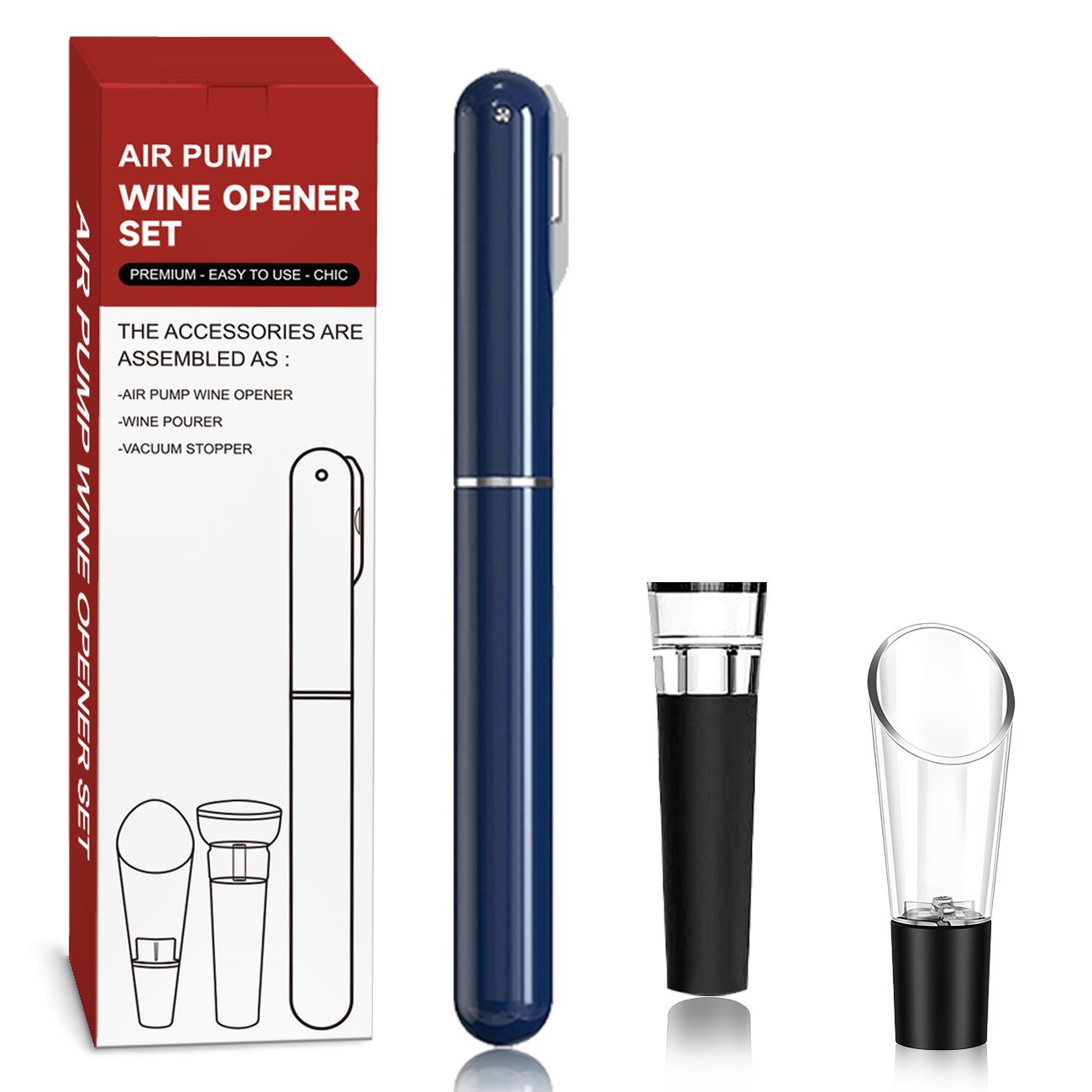 Ensemble 3 pièces-bouteille en forme de stylo bleu