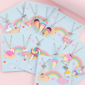 2Pcs/Set Children Necklace Polymer Clay <strong>Rainbow</strong> and Ice Cream Pendant Necklaces Best Friends Friendship BFF Necklaces for 2 - Product Image 2