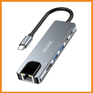 JOKADE 6in 1 Multi-function Adapter <strong>TYPE</strong>-C to TC HDTV USB3.0 RJ45 Converter for Laptop <strong>Computer</strong> 5Gbps 4K 100W Fast Transmission - Product Image 5