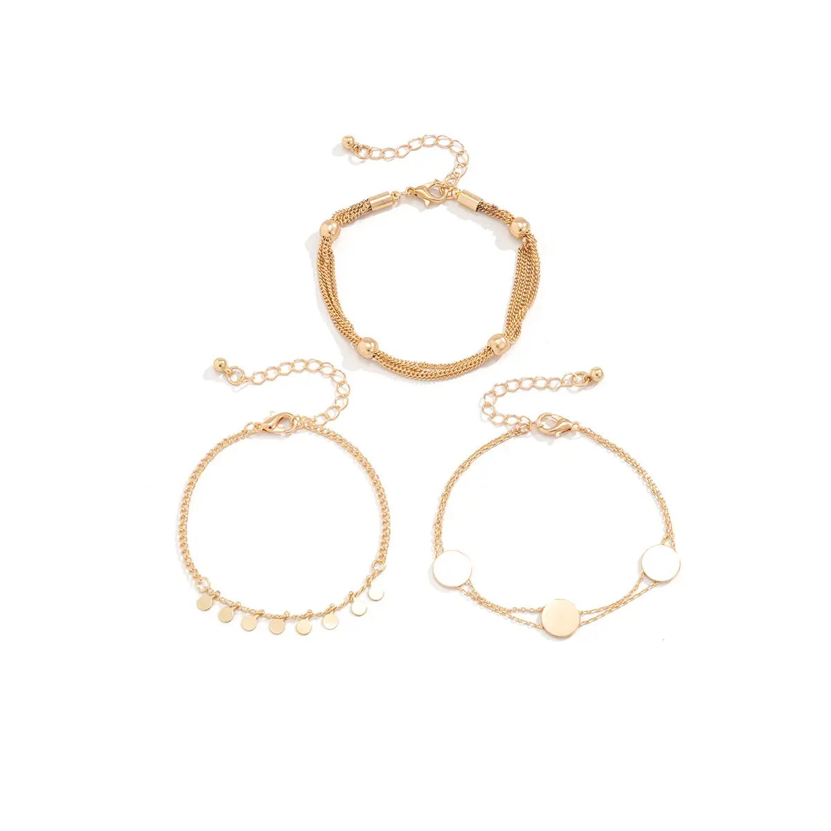 Conjunto de lentejuelas de cadena en capas de cuentas redondas Retro pulsera de flecos geométricos minimalistas para mujer transfronteriza