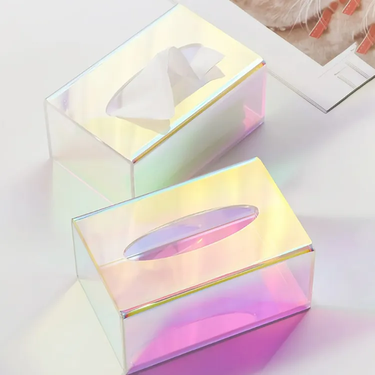 Custodia in tessuto acrilico quadrato colorato personalizzato scatola di carta arcobaleno porta tovaglioli per pranzo scatola di fazzoletti in acrilico trasparente colorato per Bar