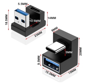 Back Angled Opposite U Shape <strong>USB</strong> <strong>a</strong> <strong>Female</strong> to <strong>Type</strong> C Male Cable Connector Support 10Gbps &amp; Data Transfer