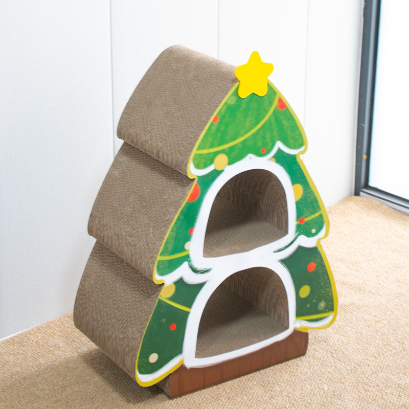 Árbol de Navidad de cartón corrugado para gatos, estructura para trepar