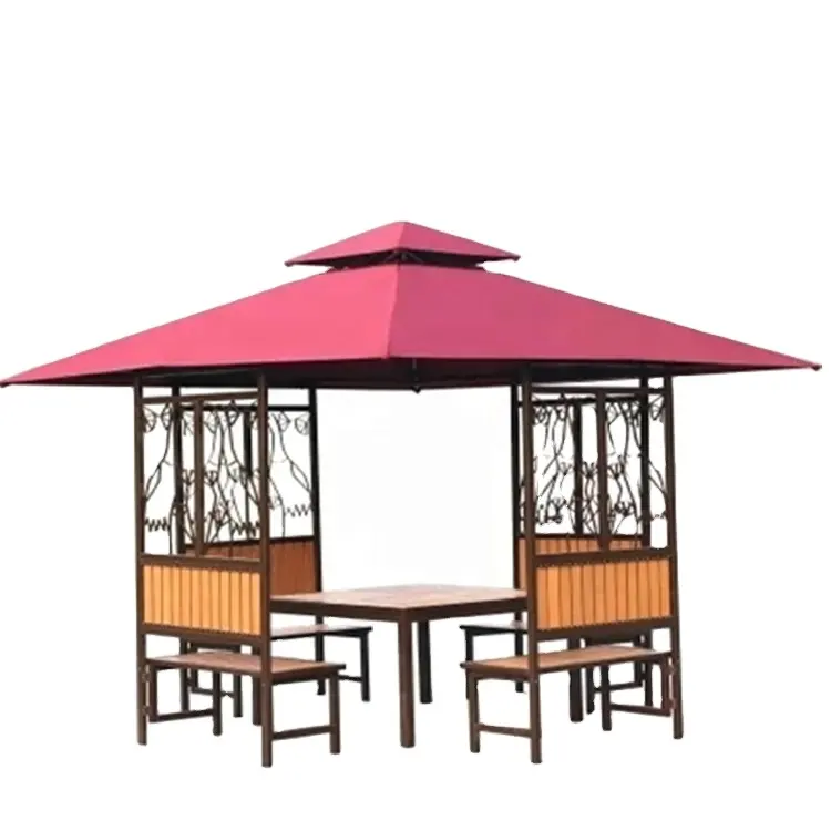 3*3 M Fashion Design Outdoor Pavilion Waterproof Canopy Steel Frame and Polyester Fabric Wooden Gazebo with Chairs and Table