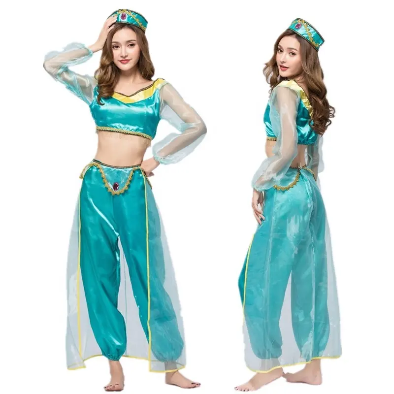 Aladdin vestido exótico azul para festa, fantasia da princesa jasmine, índia, dança do ventre, árabe, para cosplay