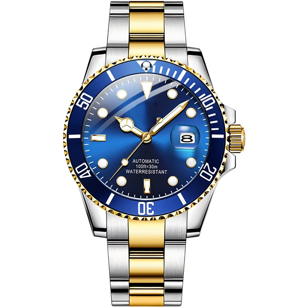 silver gold-blue dial