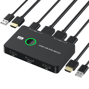 Conmutador KVM USB 3,0 2,0 Selector Compatible con HDMI 2 puertos para compartir 2 dispositivos para monitor, teclado, ratón, divisor de Cable - Product Image 1