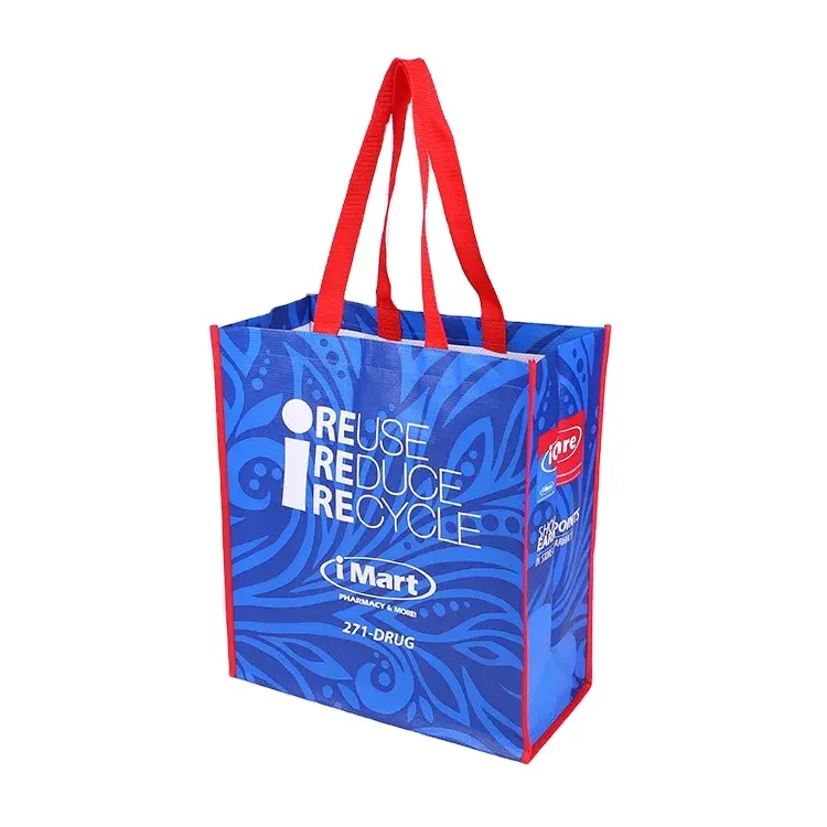 Bolsa de compras de tecido PP de plástico reciclado personalizado com impressão colorida e sacola de compras de tecido PP engrossado