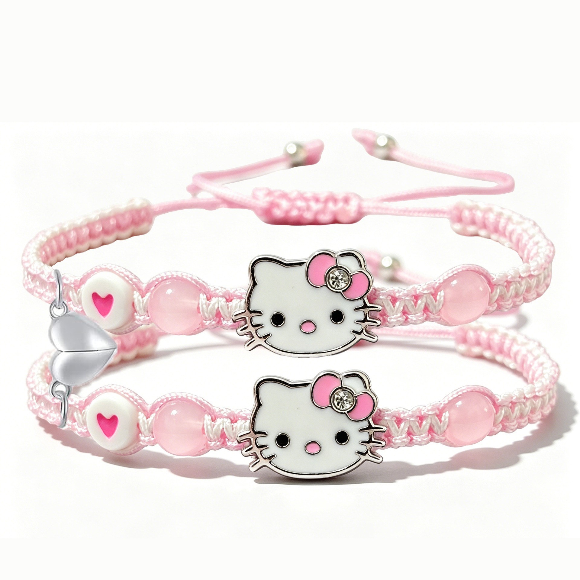 Cat head woven heart magnetic buckle bracelet