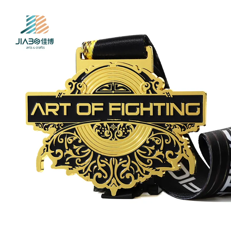 Jiu Jitsu-medallas de lucha con cordón de cinta, Metal esmaltado, aleación de Zinc, chapado en oro, personalizado