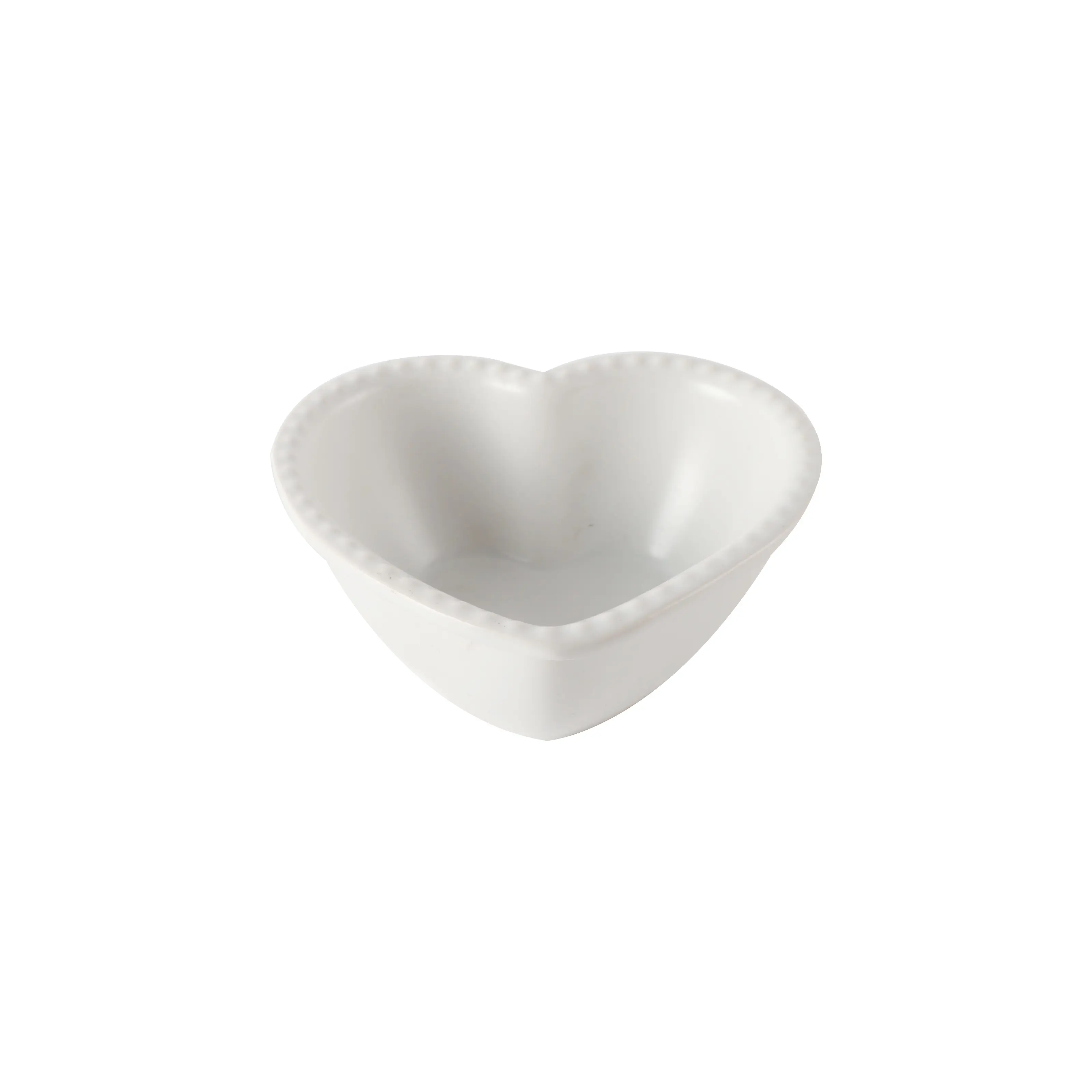 Coeur en céramique blanche Design élégant bord perlé vaisselle chaleur infusée décor en céramique blanc vierge poterie artistique