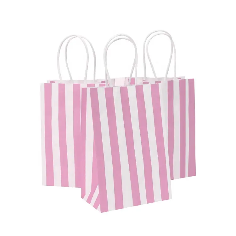 Petits sacs en papier créatifs à rayures roses et blanches bon marché pour offrir un cadeau