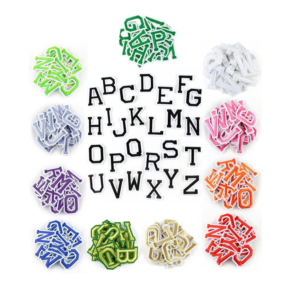 Patches bordados de ferro no alfabeto, 2 polegadas, A-Z, insígnias bordadas, 13 cores para crianças, roupas de vestuário