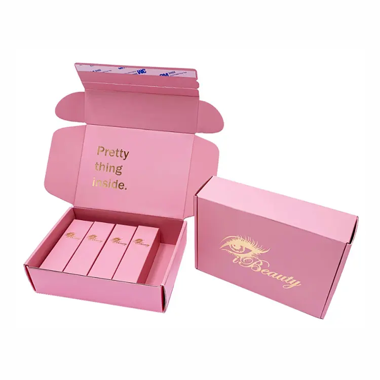 Kunden spezifische Wellpappe Quick Self Seal Peel Off Postreiß verschluss Pink Mailing Boxes mit Klebeband