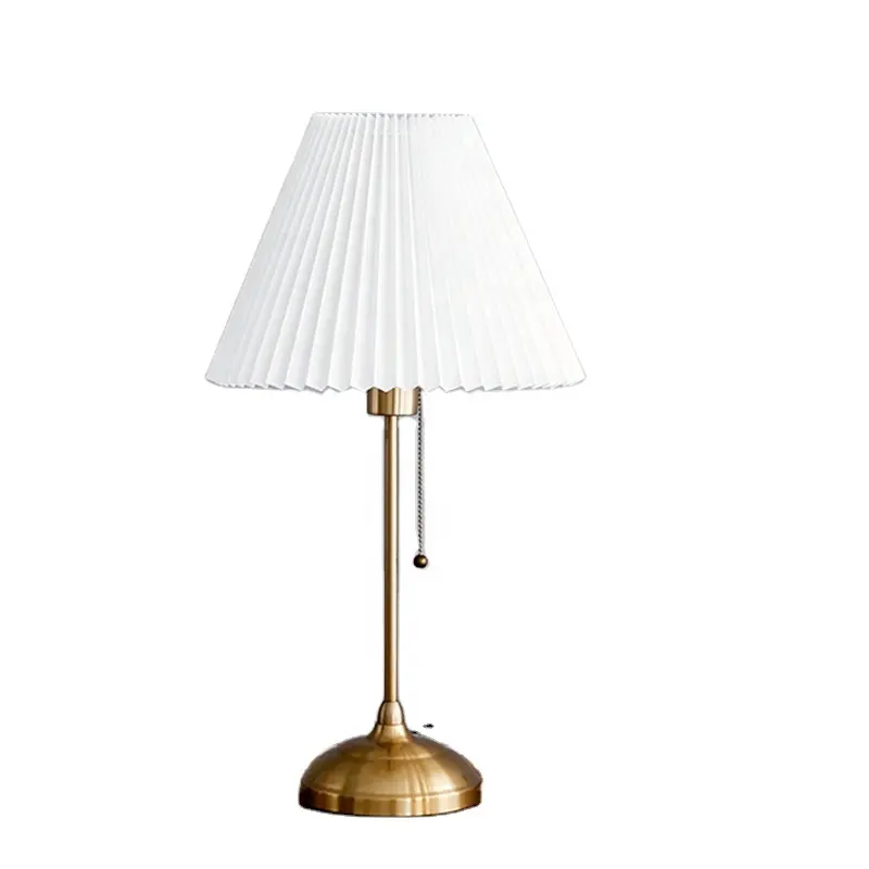 Cubierta de lámpara plisada de estilo nórdico, luz LED de mesa retro dorada, para sala de estar, dormitorio, cabecera, estudio, hotel, decorativa, gran oferta