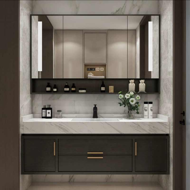 Lavabo bianco e mobile nero larghezza 90 CM