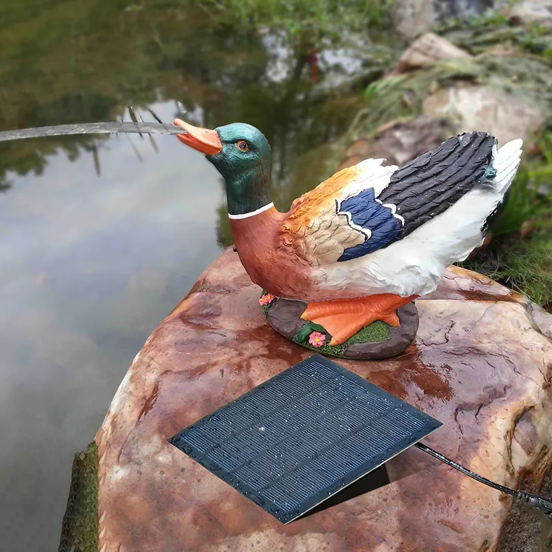 Estátua de pato selvagem em poliresina e fonte cascata solar para decoração de jardim, estatuetas de resina