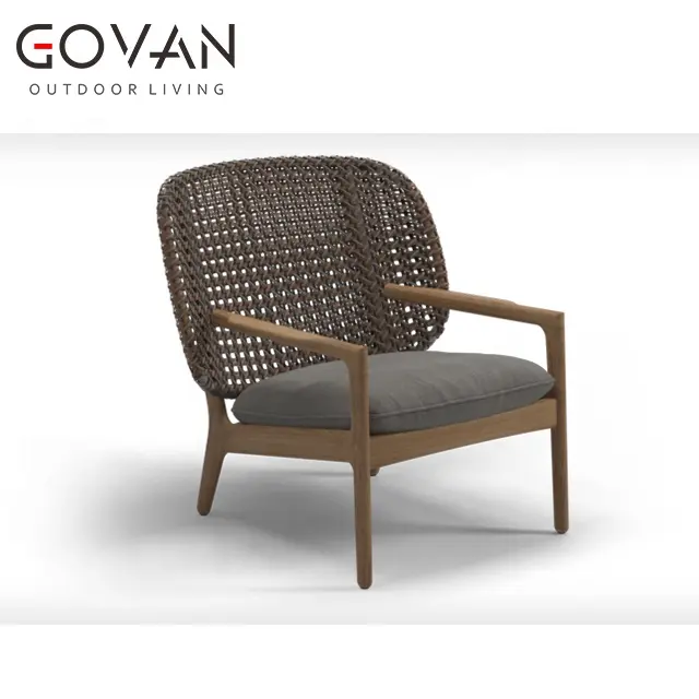 नई डिजाइन उद्यान फर्नीचर सागौन लकड़ी आउटडोर आँगन विकर अवकाश कुर्सी कम पीठ लाउंज कुर्सी