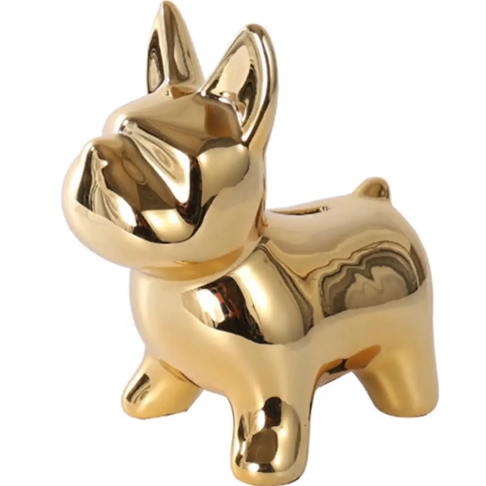 Hucha de cerámica con diseño de Bulldog para niños, alcancía creativa con diseño de perro dorado para guardar dinero en efectivo